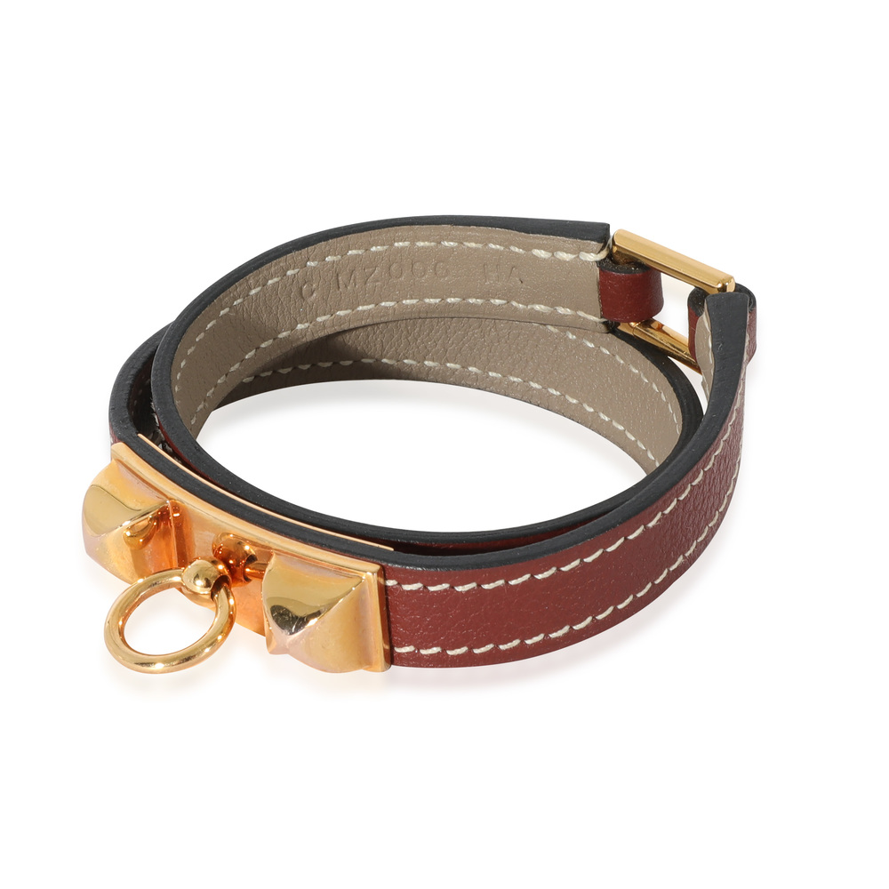Hermès Etoupe Rouge H Swift Rivale Double Tour Bracelet GHW - Picture 3 of 4
